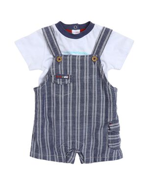 Boys White & Medium Blue T-shirt with Short Dungaree